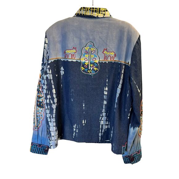 Madison Studio, Blue, Aztec Embroidery Button Top, Women's L - Picture 12 of 15